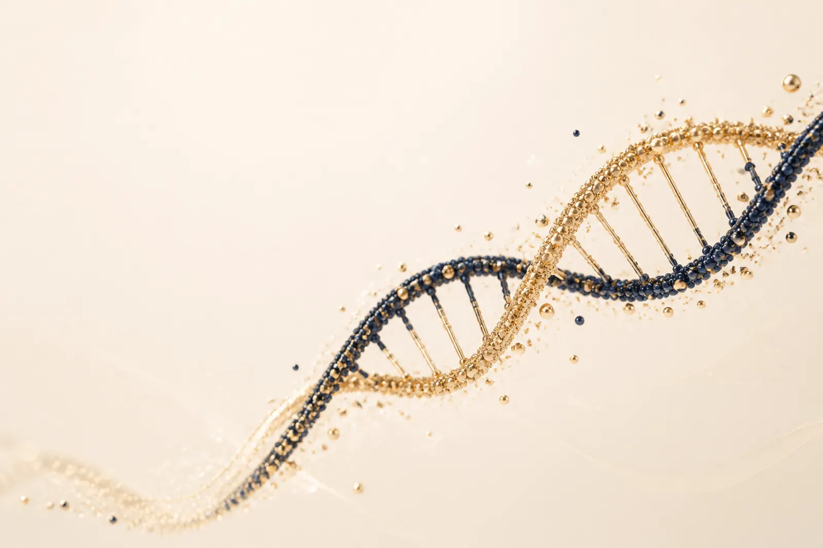 Minimal gold and navy DNA helix illustration on cream background